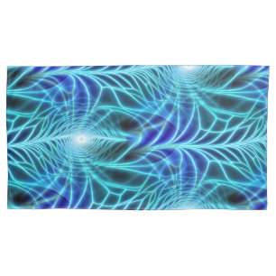 Electric Blue Luminous Fractal Repeating Pattern Pillowcase