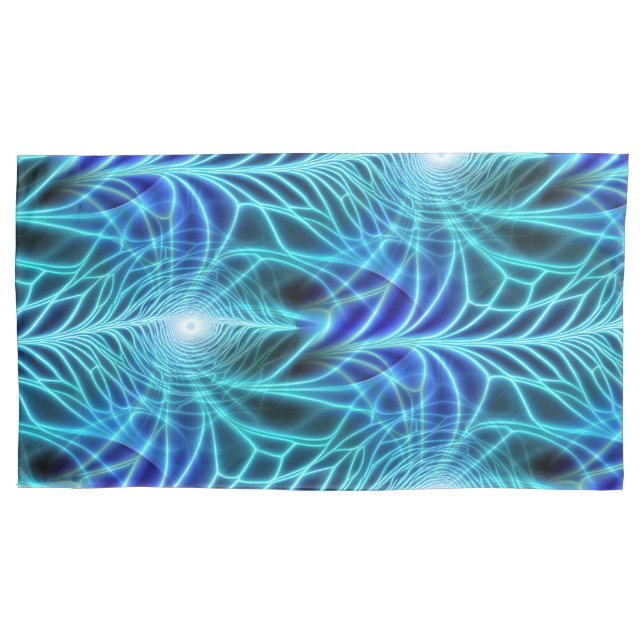 Electric Blue Luminous Fractal Repeating Pattern Pillowcase (Front-Left)