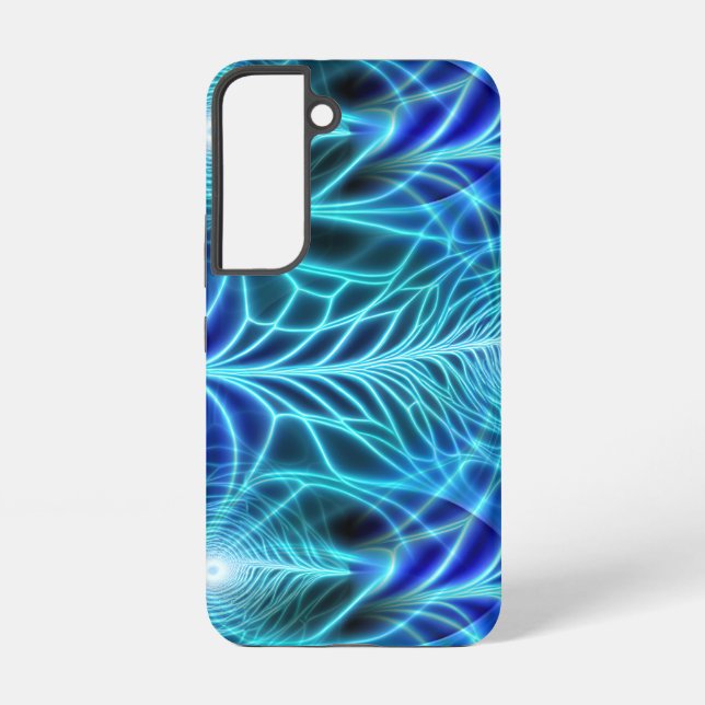 Electric Blue Luminous Fractal Repeating Pattern Samsung Galaxy S22 Case (Back)