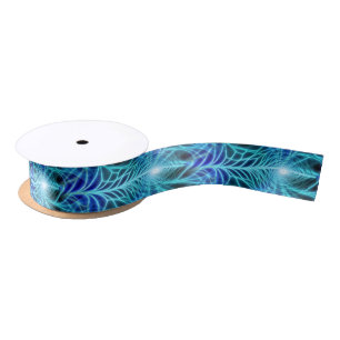 Electric Blue Luminous Fractal Repeating Pattern Satin Ribbon