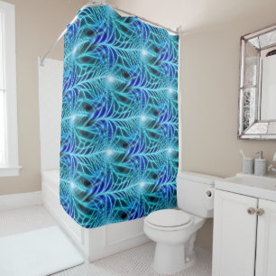 Electric Blue Luminous Fractal Repeating Pattern Shower Curtain