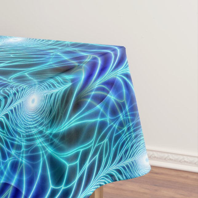 Electric Blue Luminous Fractal Repeating Pattern Tablecloth (In Situ)