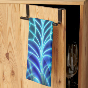 Electric Blue Luminous Fractal Repeating Pattern Tea Towel