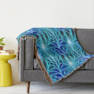 Electric Blue Luminous Fractal Repeating Pattern Throw Blanket