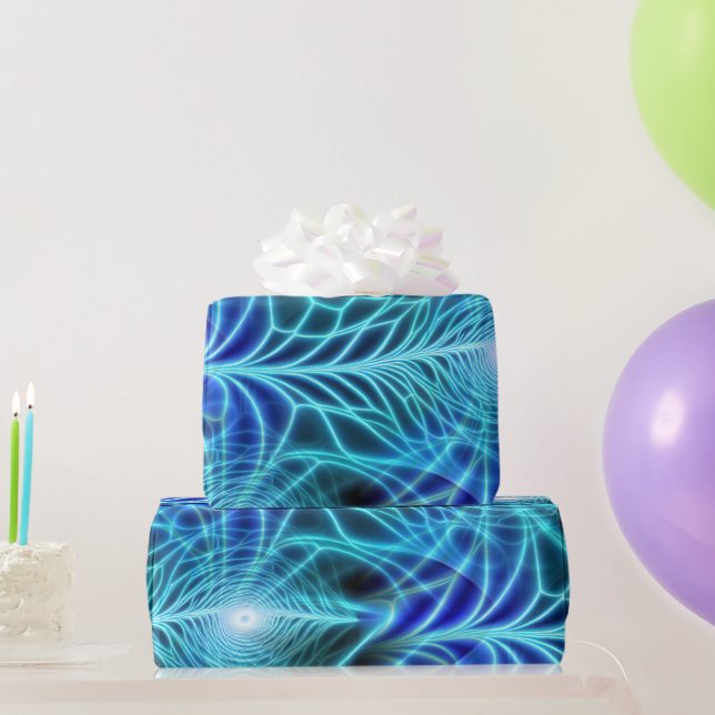 Electric Blue Luminous Fractal Repeating Pattern Wrapping Paper (Party Gifts)