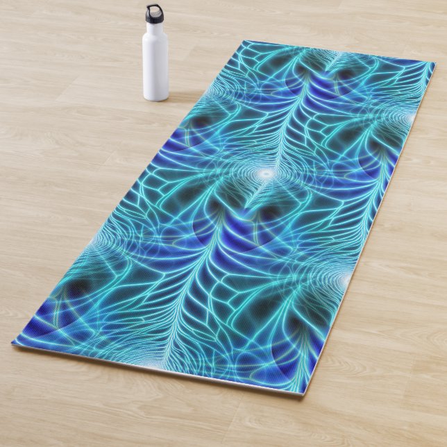 Electric Blue Luminous Fractal Repeating Pattern Yoga Mat (In Situ)