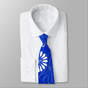 Electric Blue Modern Floral Print Tie