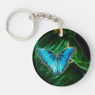 Electric Blue Morpho Butterfly Fractal Key Ring