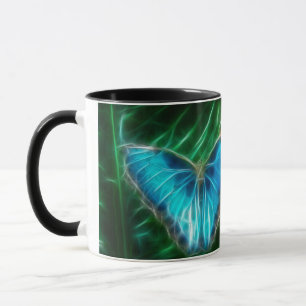 Electric Blue Morpho Butterfly Fractal Mug