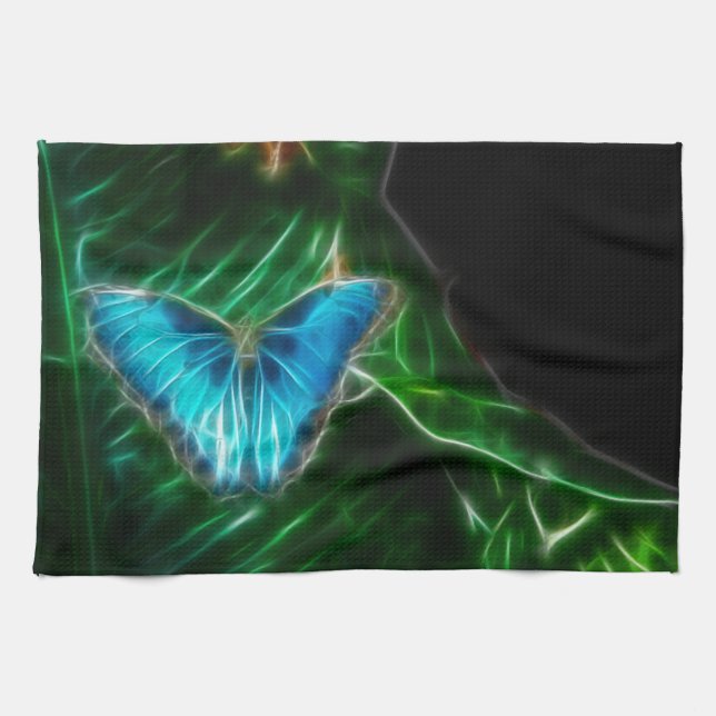 Electric Blue Morpho Butterfly Fractal Tea Towel (Horizontal)
