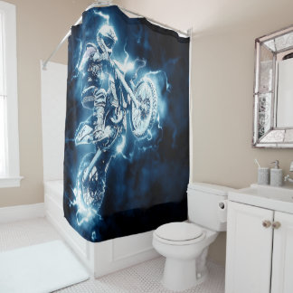 Electric Blue Motocross Rider Shower Curtain