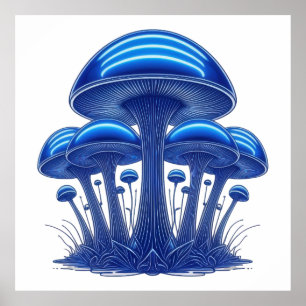 Electric Blue Mushroom Cluster Poster