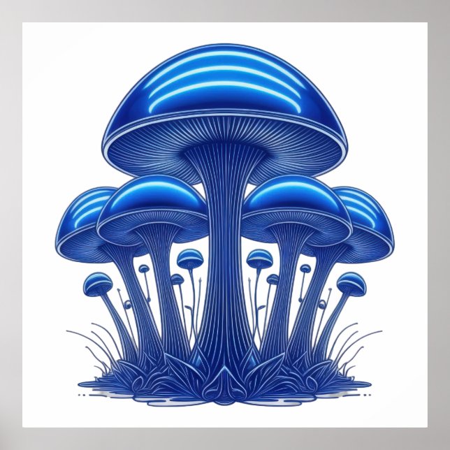 Electric Blue Mushroom Cluster Poster (Front)