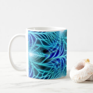Electric Blue Neon Fractal Repeating Pattern Coffee Mug