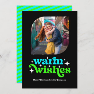 Electric Blue & Neon Green Retro Christmas Photo Holiday Card