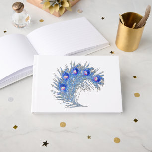Electric Blue Peacock Feather Party Craft Graphic Guest Book