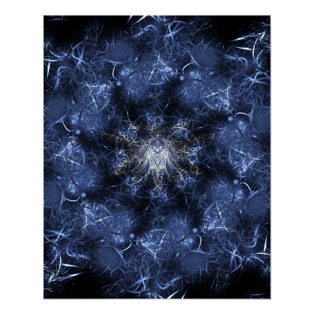 Electric Blue Plasma Fractal Art Poster (Front)
