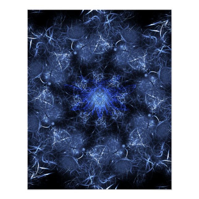 Electric Blue Plasma Fractal Art Poster (Front)