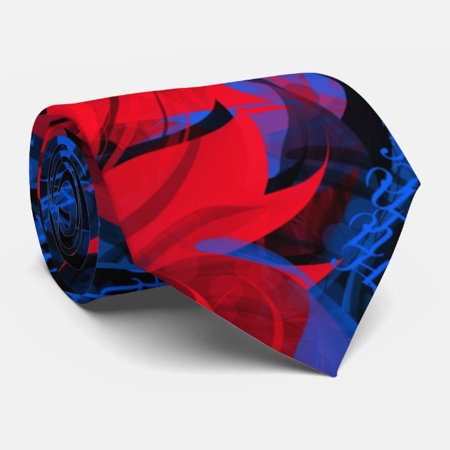 Electric Blue Red Abstract Pattern Tie (Rolled)