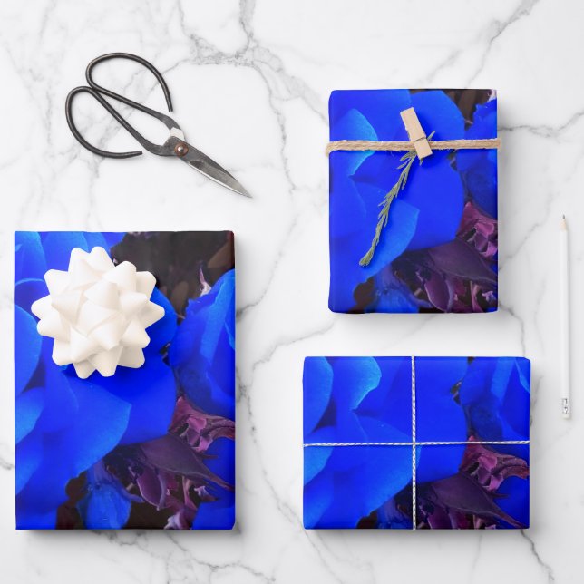 Electric blue Roses  Wrapping Paper Sheet (Front)