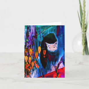 Electric Blue Siamese Cat Abstract Art Note Card