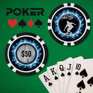 Electric Blue Skater Game Poker Chip