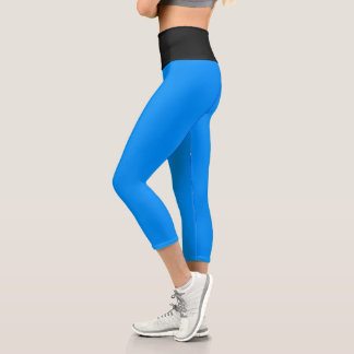 Electric Blue Sky Black High Waisted Yoga Capris