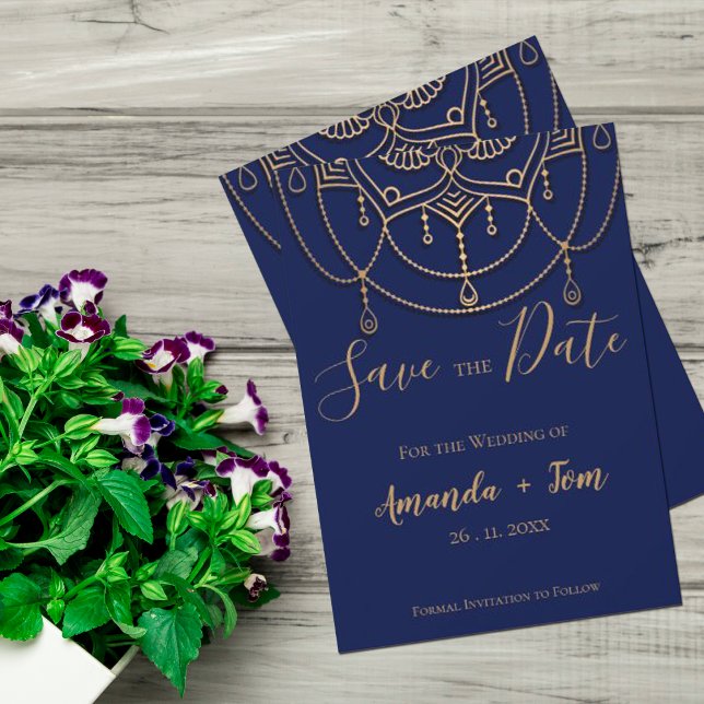 Electric Blue Textured Traditional Design Wedding Save The Date (Creator Uploaded)