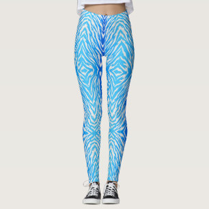 Electric Blue Tiger Stripes Animal Print Leggings