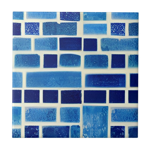 Electric blue tiles geometric art white (Front)
