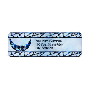 Electric Blue Upright Crescent Return Address Label