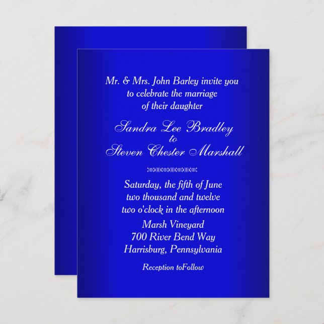Electric Blue Wedding Invitation (Front/Back)