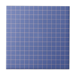 Electric Blue & White Chequered Retro Minimalist Ceramic Tile
