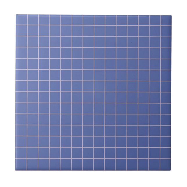 Electric Blue & White Chequered Retro Minimalist Ceramic Tile (Front)
