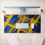 Electric Blue Yellow Glowing Futuristic Line Art Desk Mat<br><div class="desc">Upgrade your workspace or battle station with this high-energy futuristic design. The striking contrast of neon yellow and deep electric blue creates a sense of speed, technology, and modern digital art. It is an ideal aesthetic for software developers, hardcore gamers, and anyone who appreciates a dark-mode, cyberpunk aesthetic at their...</div>