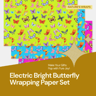 Electric Bright Butterfly Wrapping Paper Set