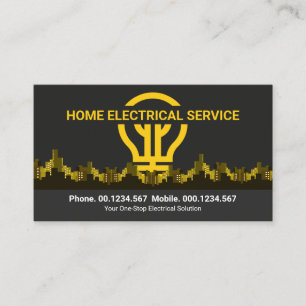 Electric Bulb Sun Dark City Skyline Electrician Business Card