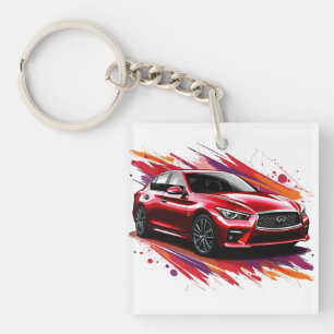 Electric Car with Vibrant Colour Splashes Key Ring