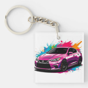 Electric Car with Vibrant Colour Splashes Key Ring