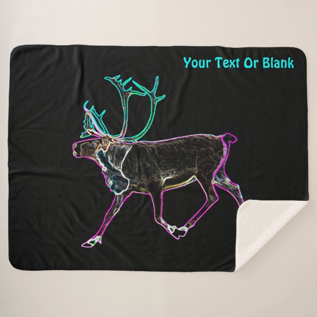 Electric Caribou (Reindeer) Sherpa Blanket (Front (Horizontal))