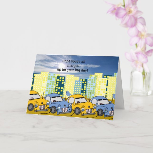 Electric Cars Charging Birthday Card (Orchid)