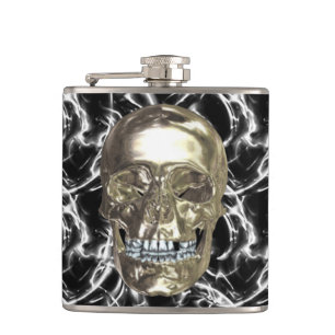 Electric Chrome Skull Flask