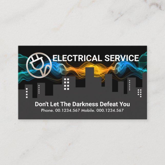 Electric Cloud Lightning Over Building Silhouette Business Card (Front)