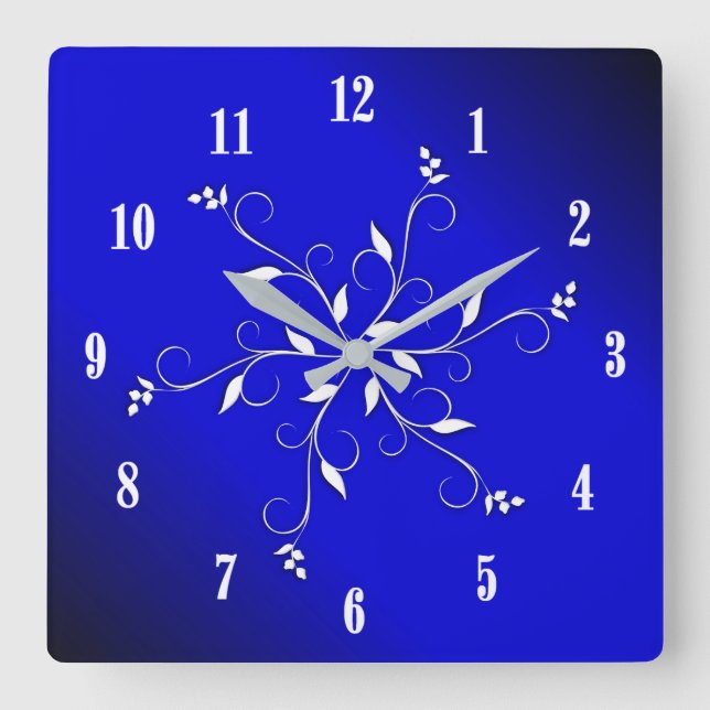 Electric Cobalt Blue White Numbers Accent Square Wall Clock (Front)