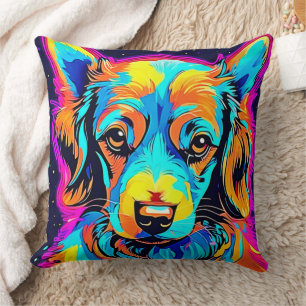 Electric Colour Pop Canine Art  Cushion