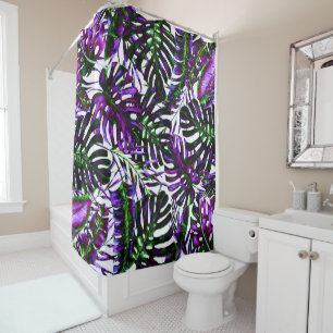 Electric Colour Pop Tropical Palm Leaves Island  Shower Curtain