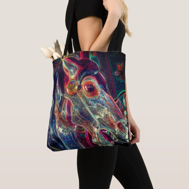 Electric Colours Fiery Steed Carousel Horse Art Tote Bag (Close Up)