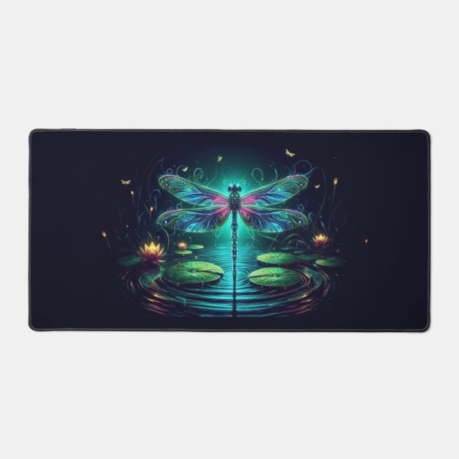 Electric Dragonfly, Eye-Catching Neon Animals Desk Mat (Front)