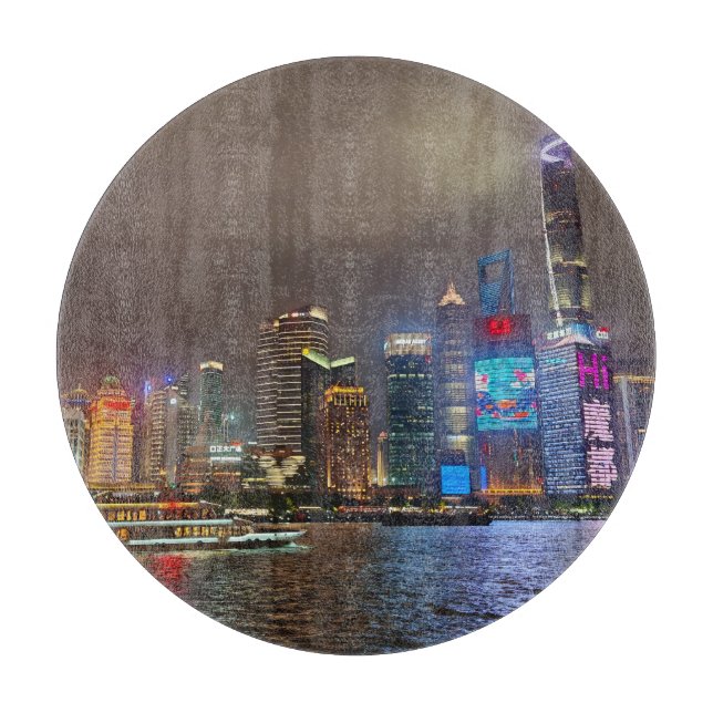 Electric Dreams - Futuristic Shanghai Skyline, A C Cutting Board (Front)