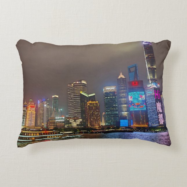 Electric Dreams - Futuristic Shanghai Skyline, A C Decorative Cushion (Front)
